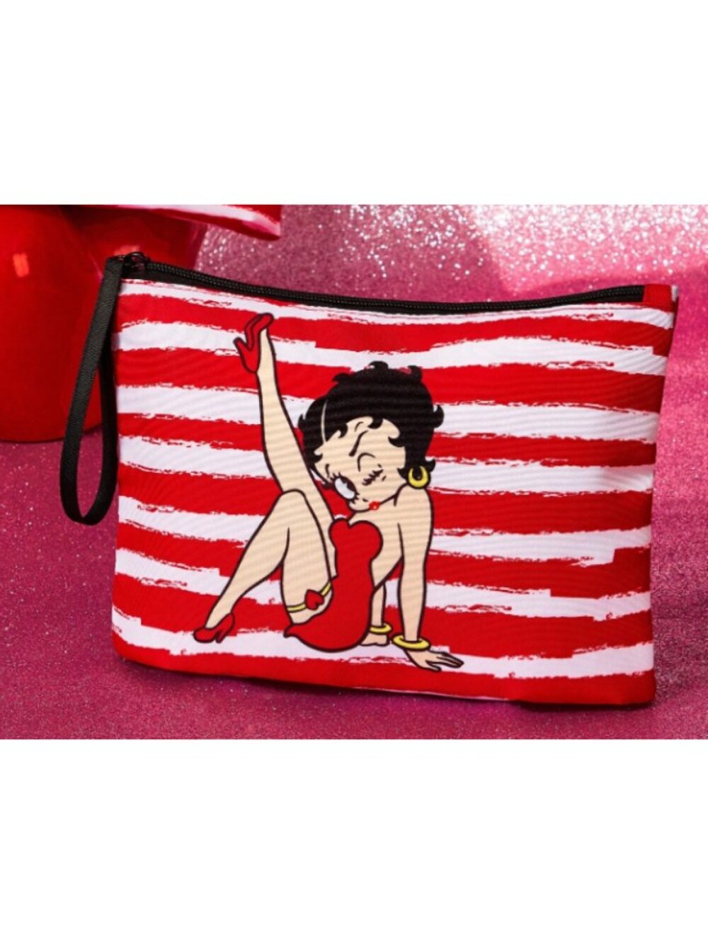 Betty Boop Cosmetic Bag Makeup Pouch Red White Striped Travel Organizer
